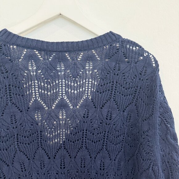 Catherines Open Knit V-Neck Cardigan Sweater Top Boho Cottage Blue Plus Size 3X - Picture 5 of 6